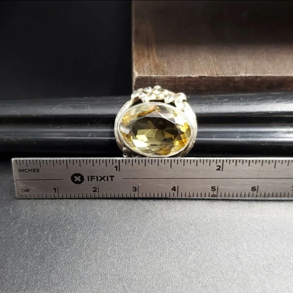 Size 6 Sterling Silver Handmade Large Oval Citrine Gem Ring